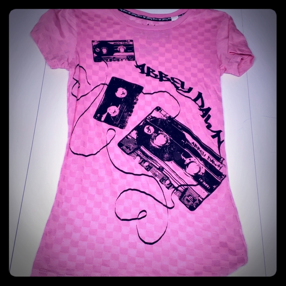 Abbey Dawn rocker pink checkerboard cassette shirt